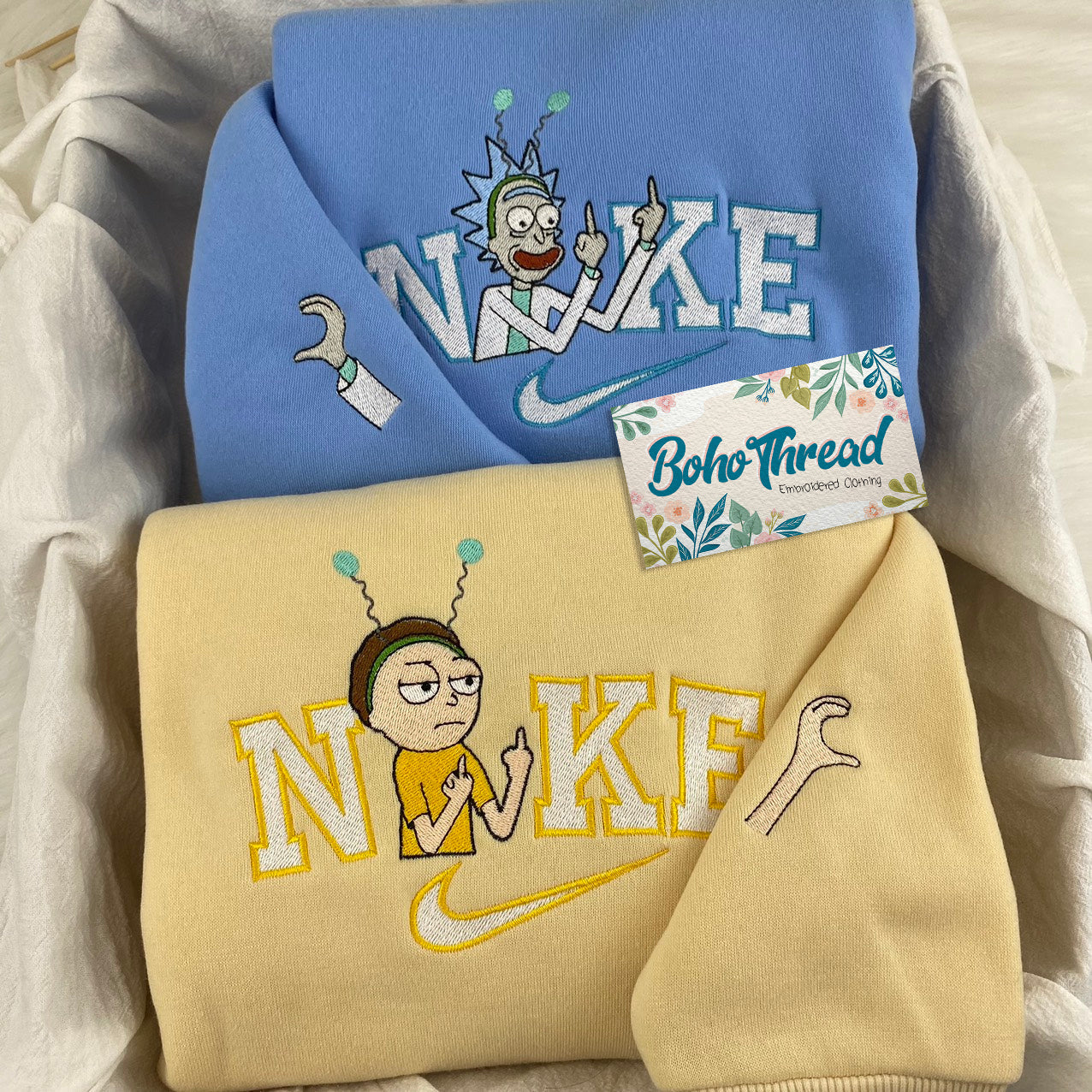 Rick and Morty Embroidered Couple Sweatshirts, Hoodies & T-shirts