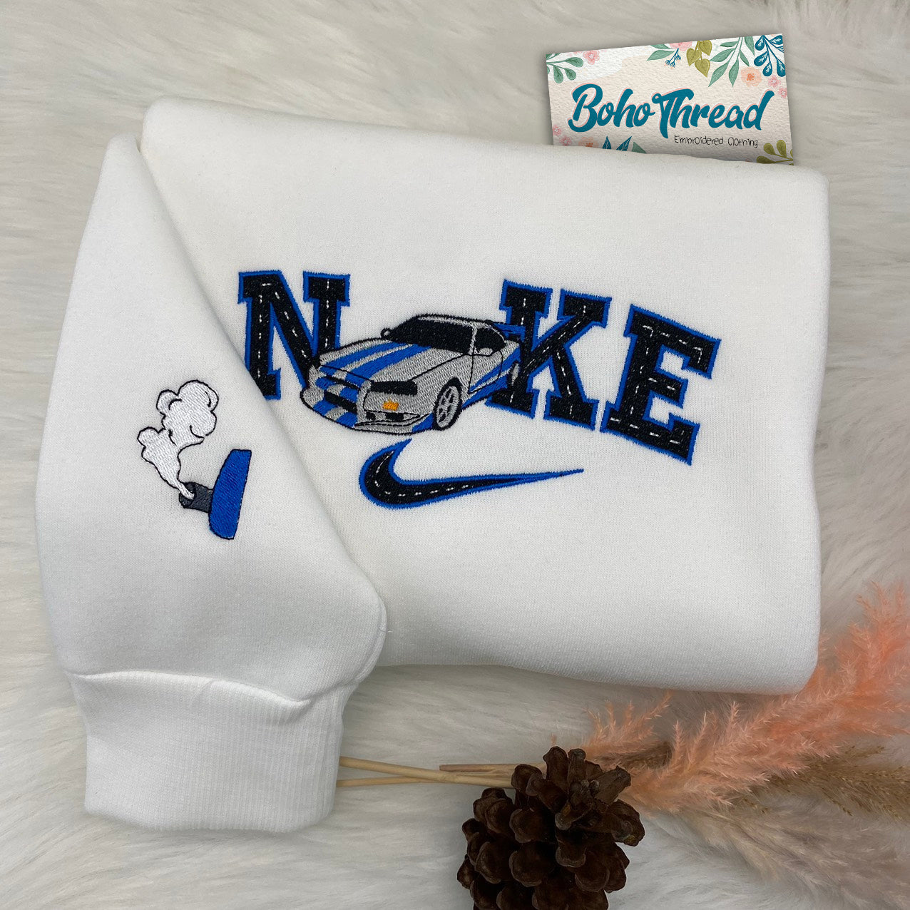 Cartoon & Car Inspired Embroidered Sweatshirt, Hoodie, T-Shirt – Fast & Furious Car Design Gift