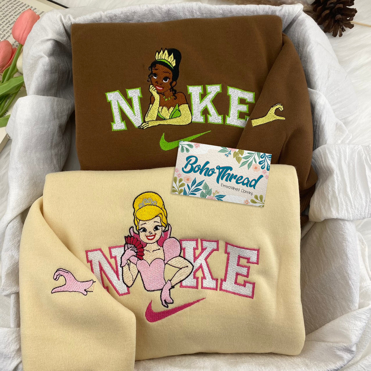 Disney Inspired Embroidered Sweatshirt, Hoodie, T-Shirt β Tiana & Cinderella Princess Design Gift