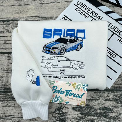 2 Fast 2 Furious Brian & Suki Embroidered Car Couple Sweatshirts, Hoodies & T-shirts