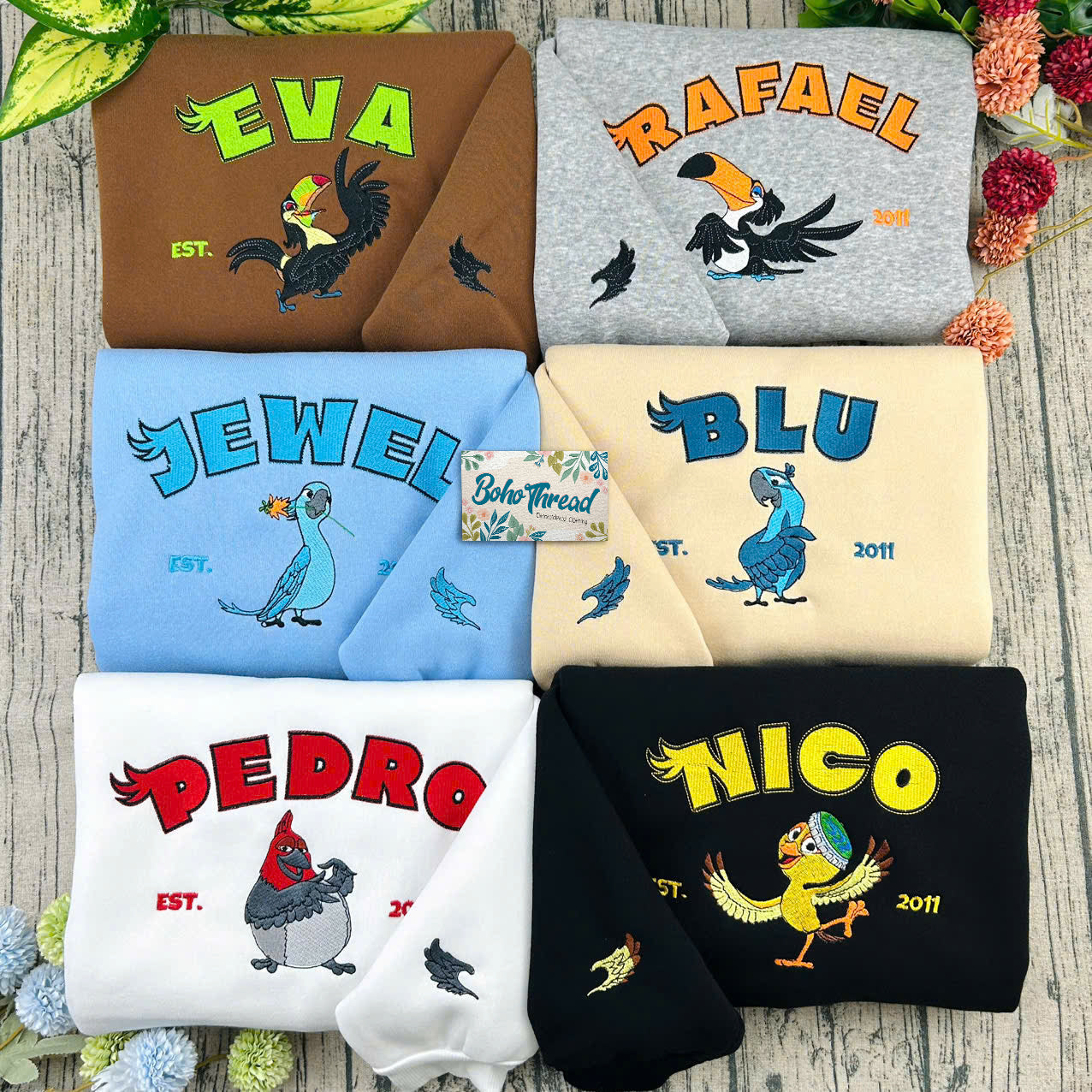 Personalized Rio Movie Blu & Jewel Embroidered Couple Sweatshirts, Hoodies & T-shirts