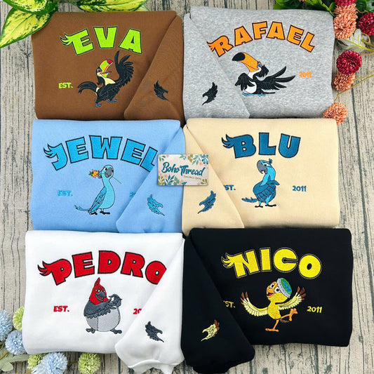 Personalized Rio Movie Blu & Jewel Embroidered Couple Sweatshirts, Hoodies & T-shirts