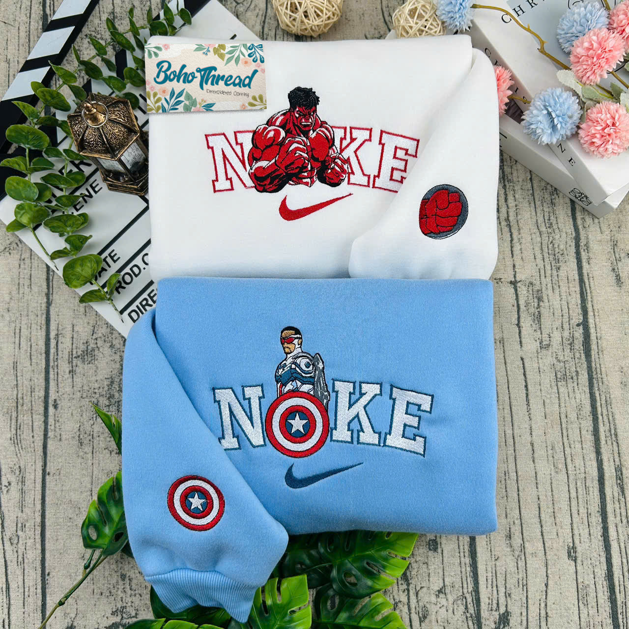 Captain America & Hulk Embroidered Couple Sweatshirts, Hoodies & T-shirts | Marvel Fan Gift