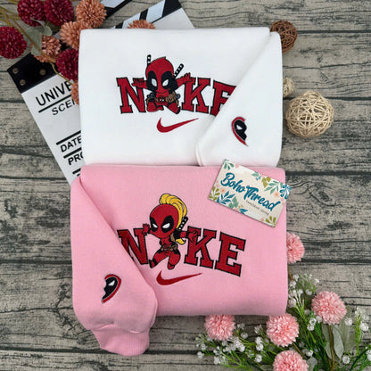 Chibi Deadpool & Lady Deadpool Embroidered Couple Sweatshirts, Hoodies & T-shirts