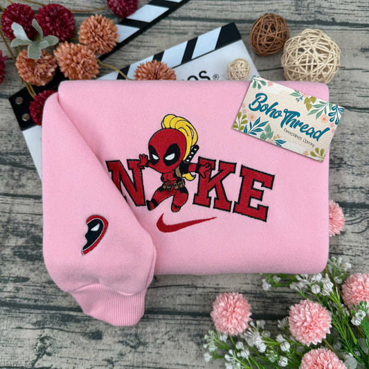 Chibi Deadpool & Lady Deadpool Embroidered Couple Sweatshirts, Hoodies & T-shirts