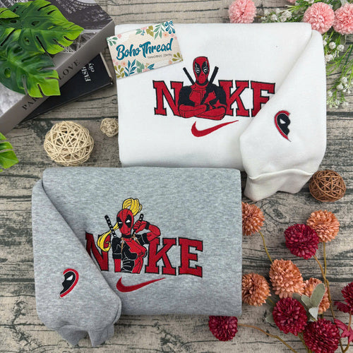 Deadpool & Lady Deadpool Embroidered Couple Sweatshirts, Hoodies & T-shirts