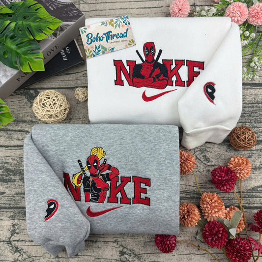 Deadpool & Lady Deadpool Embroidered Couple Sweatshirts, Hoodies & T-shirts