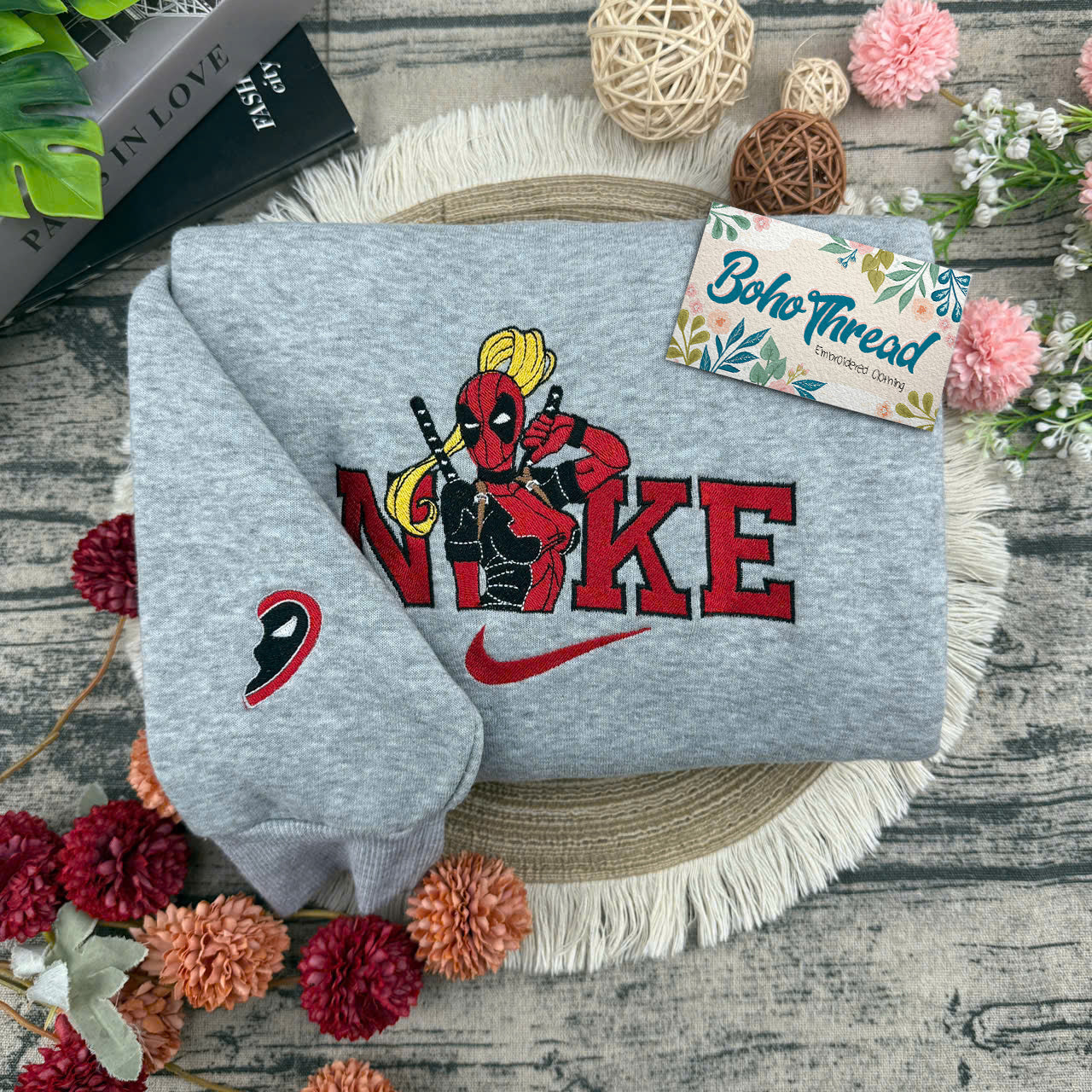 Deadpool & Lady Deadpool Embroidered Couple Sweatshirts, Hoodies & T-shirts