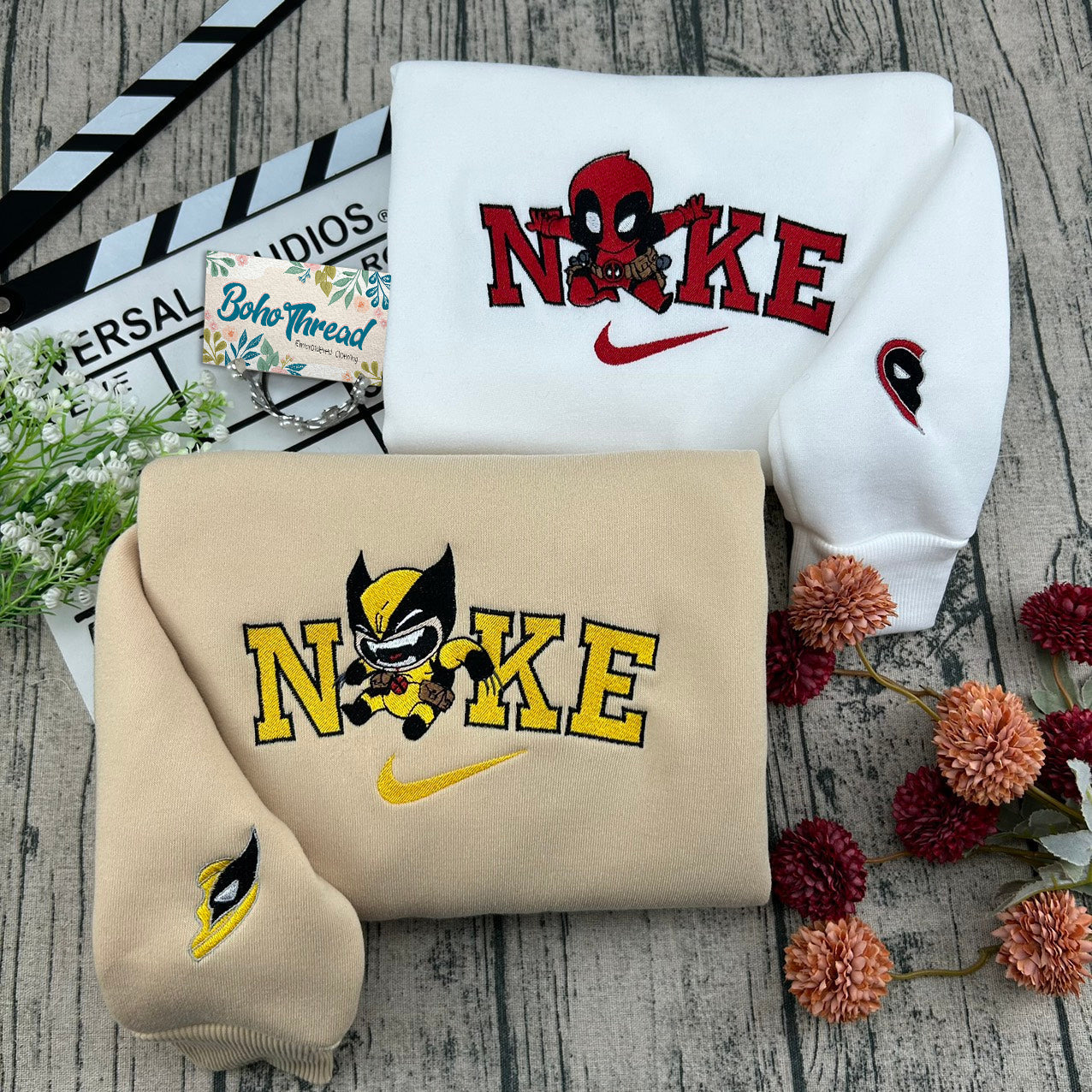 Chibi Deadpool & Wolverine Embroidered Couple Sweatshirts, Hoodies & T-shirts