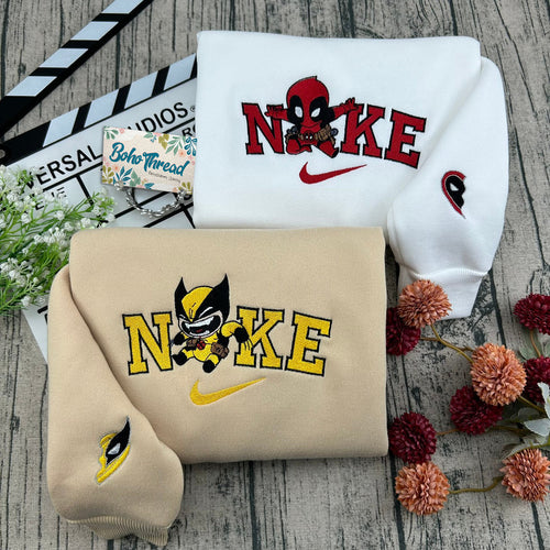 Chibi Deadpool & Wolverine Embroidered Couple Sweatshirts, Hoodies & T-shirts