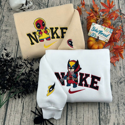 Chibi Deadpool & Wolverine Embroidered Couple Sweatshirts, Hoodies & T-shirts