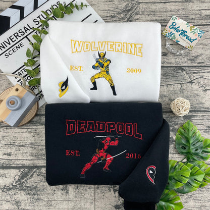 Personalized Deadpool & Wolverine Embroidered Name Couple Sweatshirts, Hoodies & T-shirts