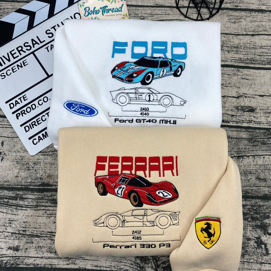 Ford GT40 & Ferrari 330 P3 Embroidered Couple Sweatshirts, Hoodies & T-shirts | Car Racing