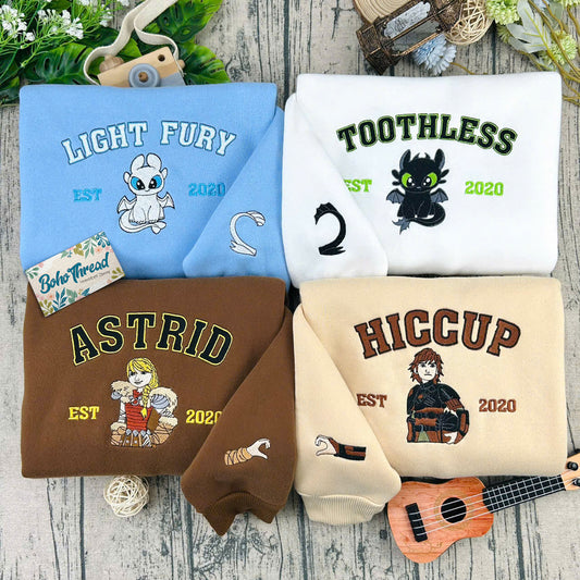 How to Train Your Dragon Toothless & Light Fury Embroidered Couple Sweatshirts, Hoodies & T-shirts