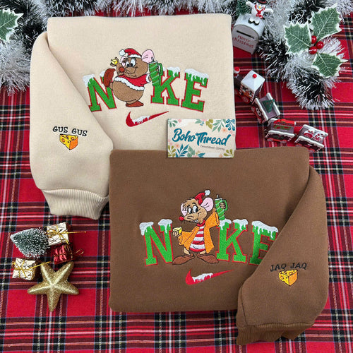 Christmas Cinderella Jaq & Gus Embroidered Couple Sweatshirts, Hoodies & T-shirts