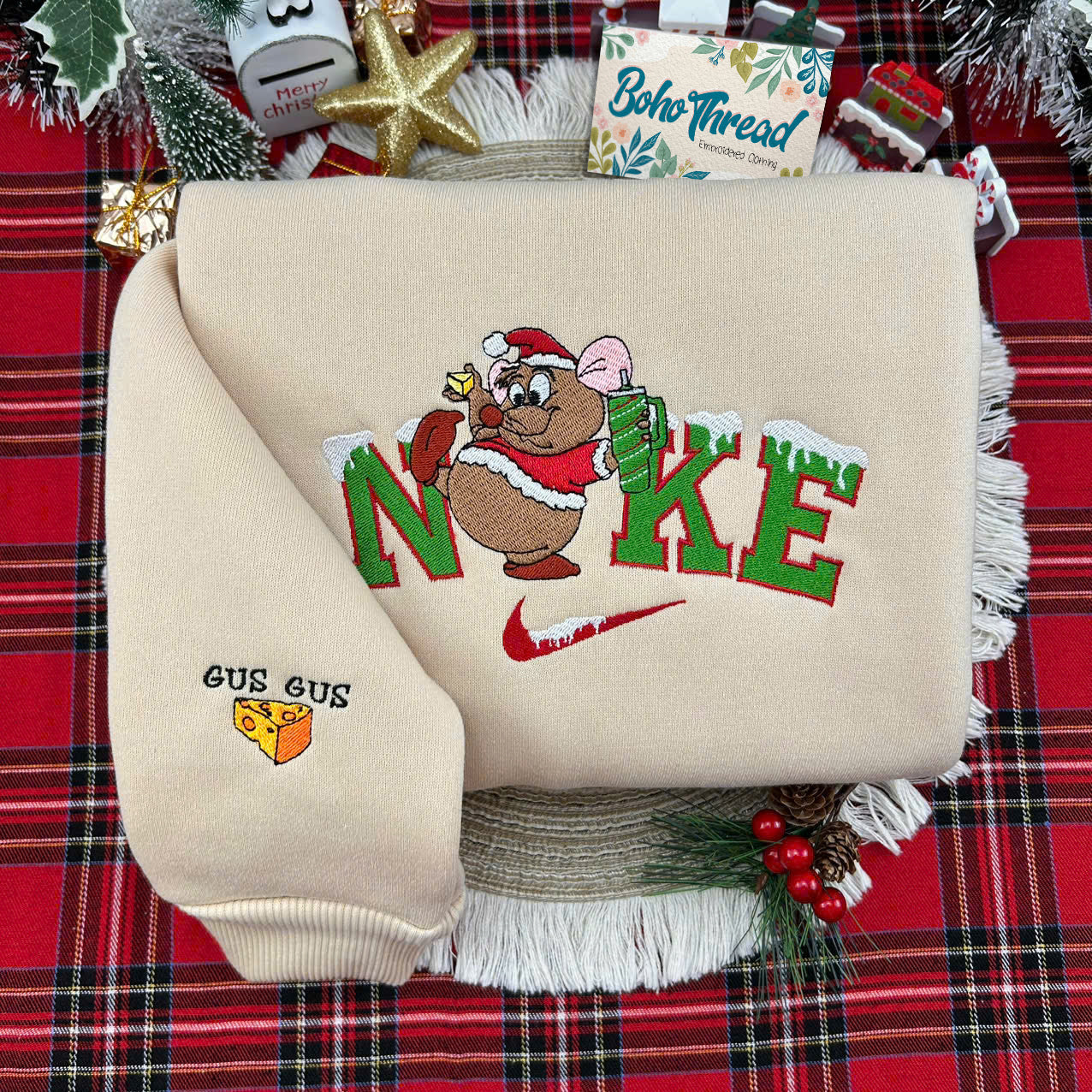 Christmas Cinderella Jaq & Gus Embroidered Couple Sweatshirts, Hoodies & T-shirts