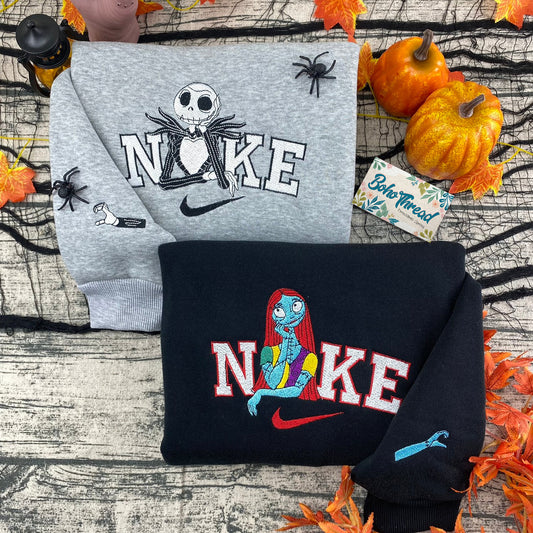Nightmare Before Christmas Jack & Sally Embroidered Couple Sweatshirts, Hoodies & T-shirts