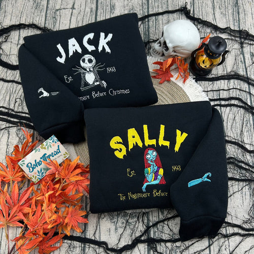 Personalized Jack & Sally Name Embroidered Couple Sweatshirts, Hoodies & T-shirts