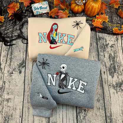 Nightmare Before Christmas Jack & Sally Embroidered Couple Sweatshirts, Hoodies & T-shirts