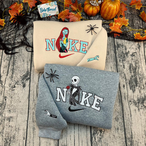 Nightmare Before Christmas Jack & Sally Embroidered Couple Sweatshirts, Hoodies & T-shirts
