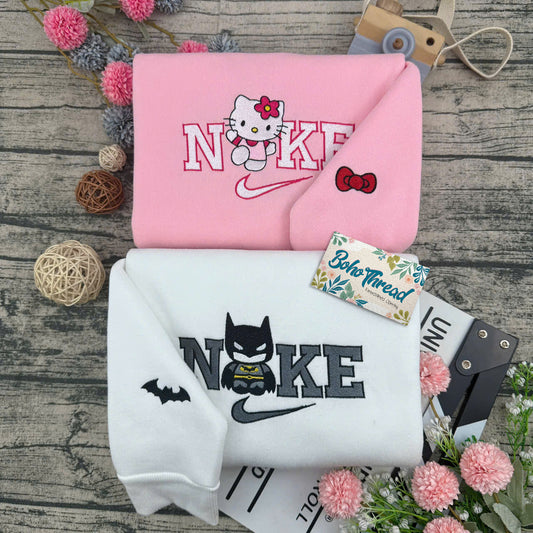 Hello Kitty & Batman Embroidered Couple Sweatshirts, Hoodies & T-shirts | Unique Duo