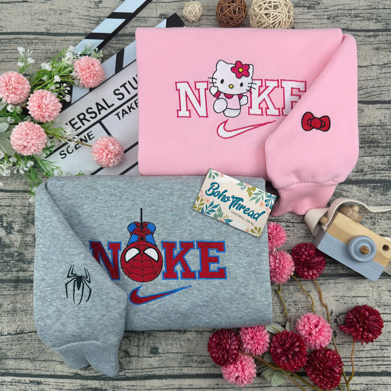 Hello Kitty & Spider-Man Embroidered Couple Sweatshirts, Hoodies & T-shirts | Unique Duo