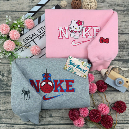 Hello Kitty & Spider-Man Embroidered Couple Sweatshirts, Hoodies & T-shirts | Unique Duo