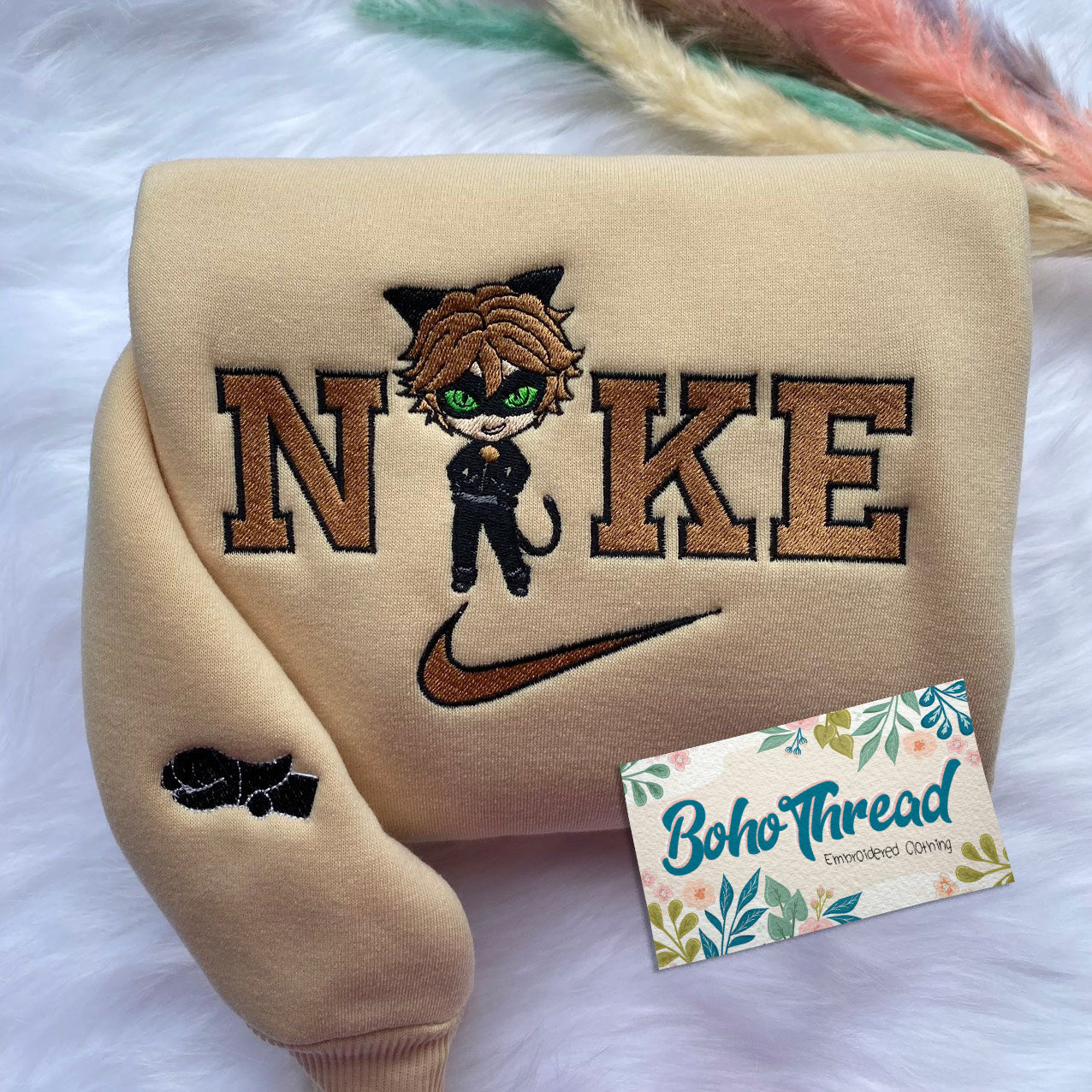 Chibi Miraculous Ladybug & Cat Noir Embroidered Couple Sweatshirts, Hoodies & T-shirts