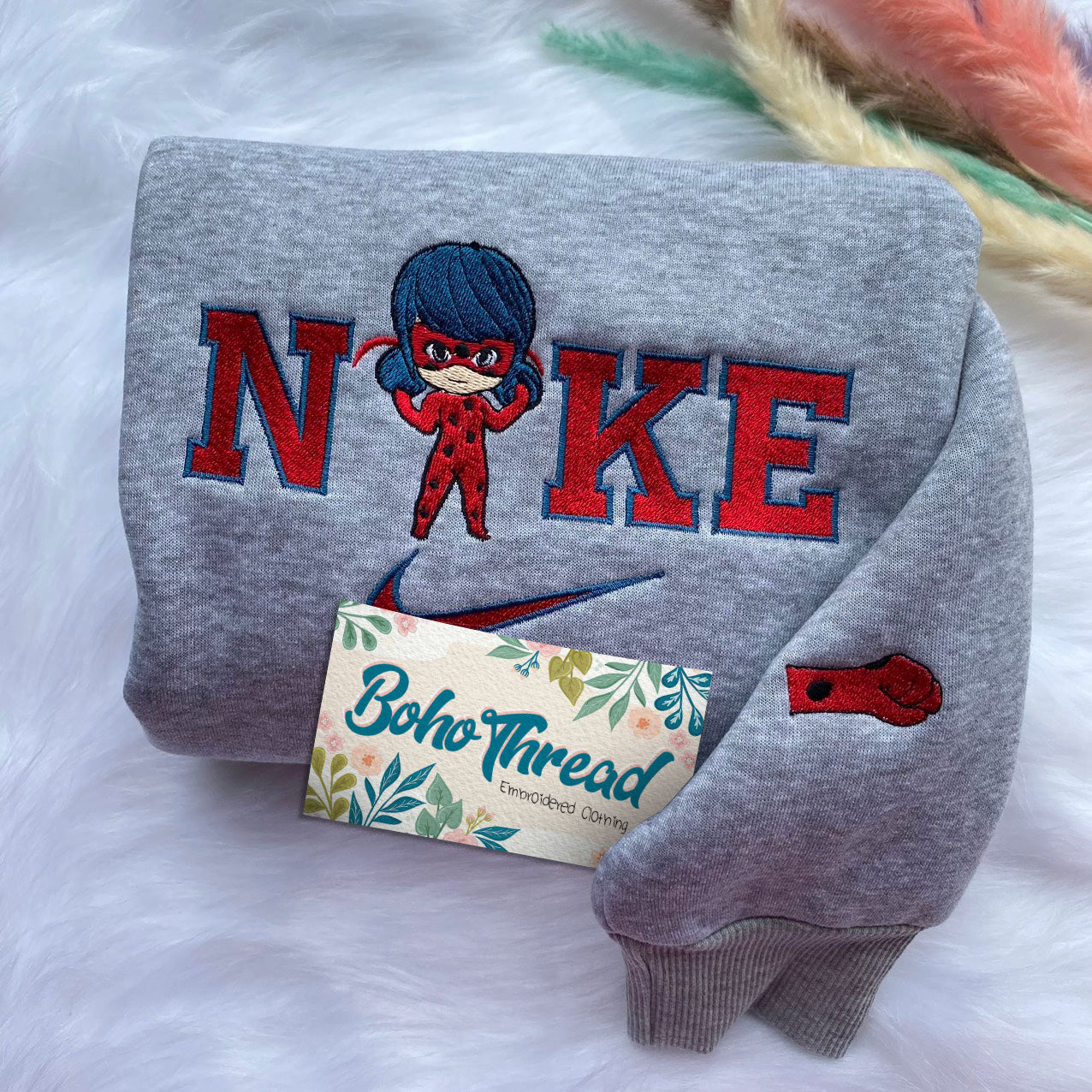 Chibi Miraculous Ladybug & Cat Noir Embroidered Couple Sweatshirts, Hoodies & T-shirts