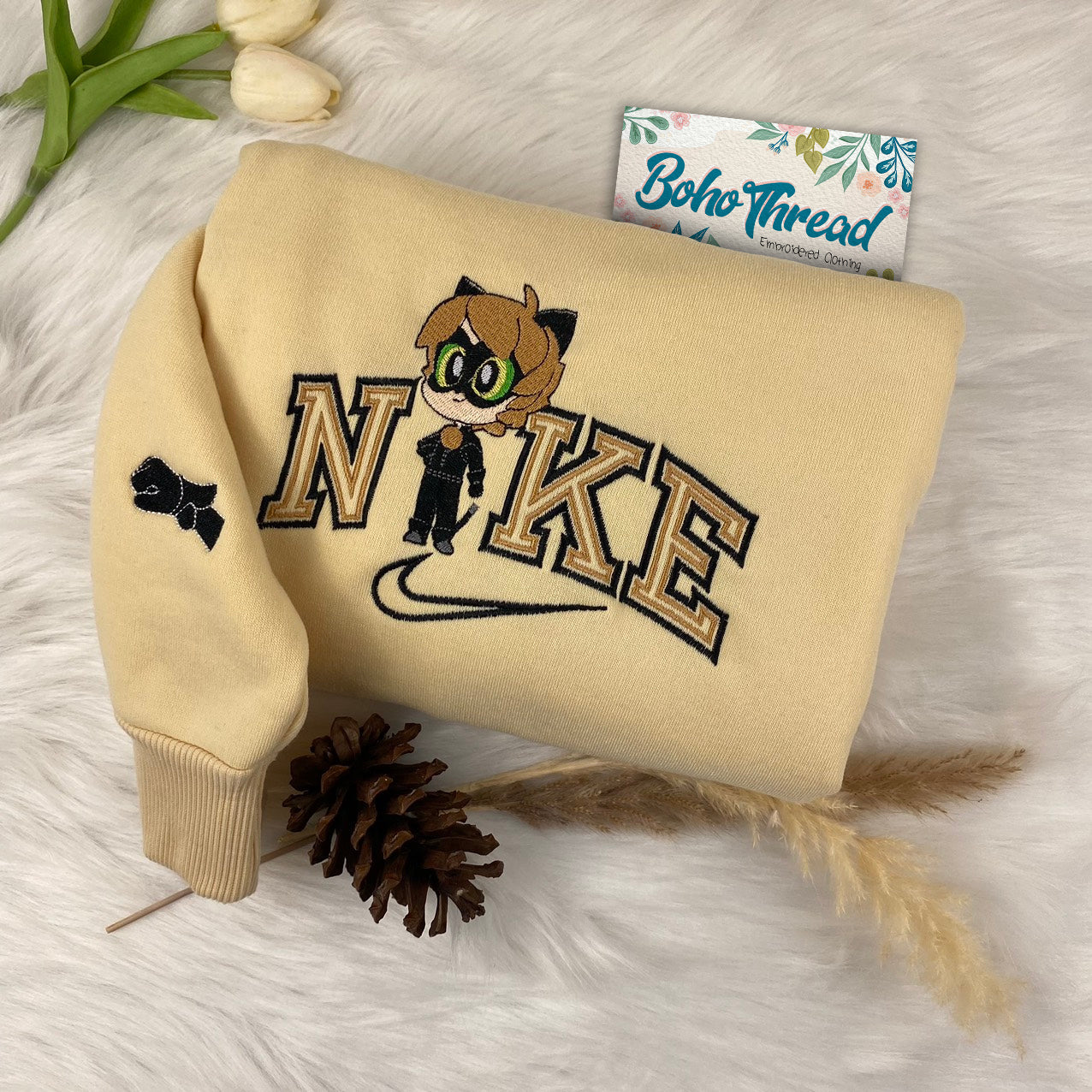 Chibi Miraculous Ladybug & Cat Noir Embroidered Couple Sweatshirts, Hoodies & T-shirts