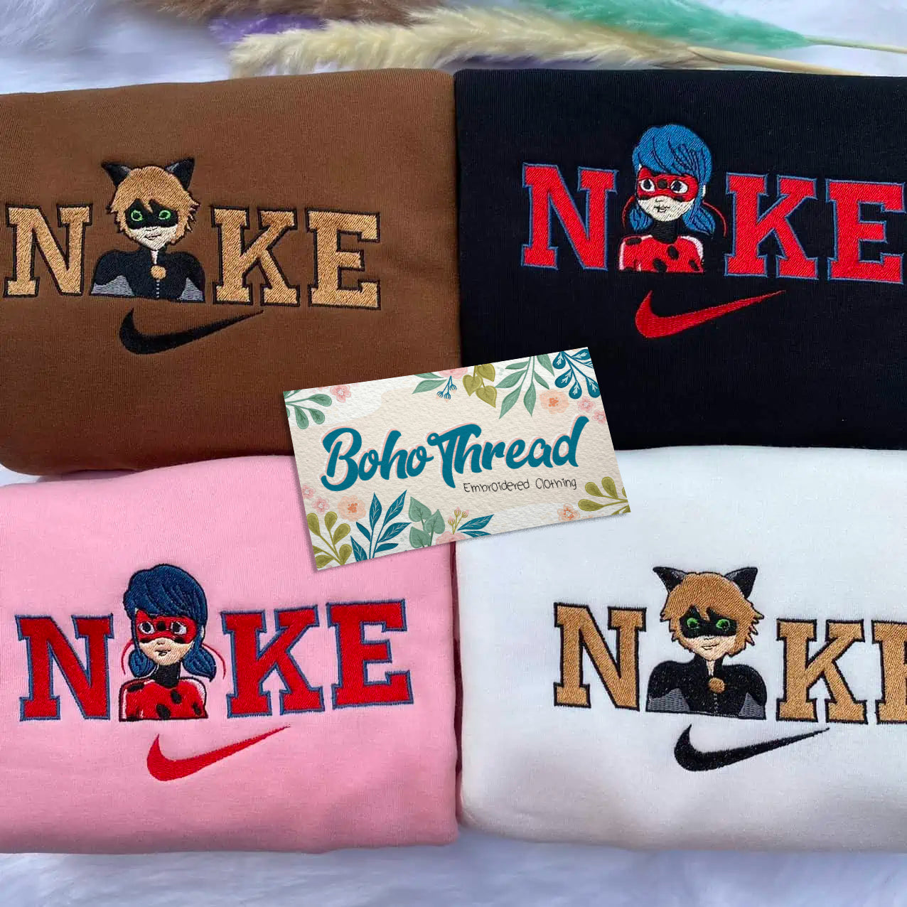 Miraculous Ladybug & Cat Noir Embroidered Couple Sweatshirts, Hoodies & T-shirts