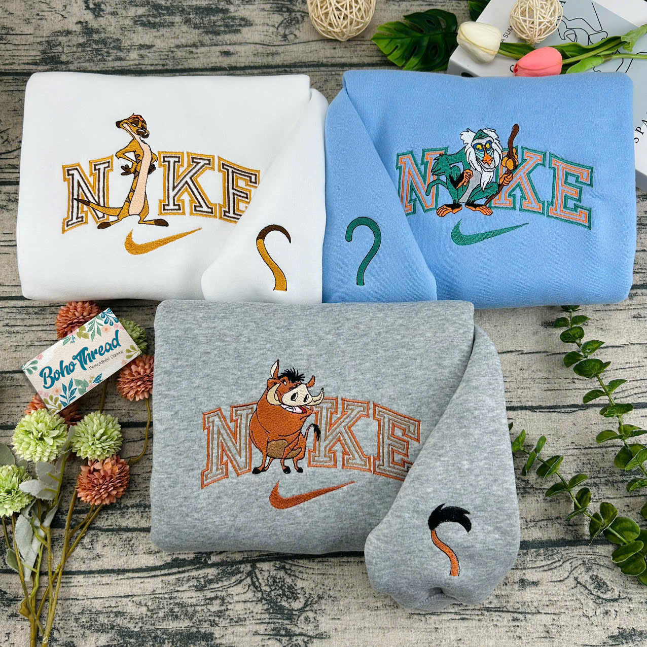 The Lion King Timon, Pumbaa & Rafiki Embroidered Couple Sweatshirts, Hoodies & T-shirts