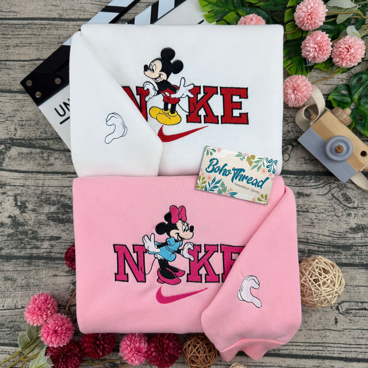 Mickey and Minnie Mouse Embroidered Couple Sweatshirts, Hoodies & T-shirts