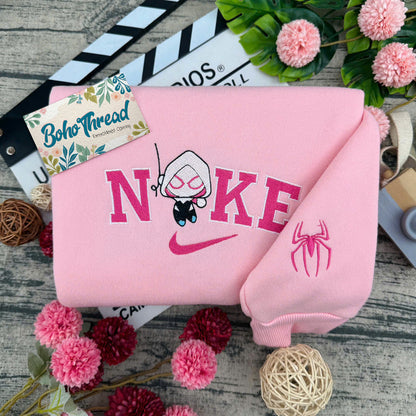 Chibi Spider-Verse Miles & Gwen Embroidered Couple Sweatshirts, Hoodies & T-shirts