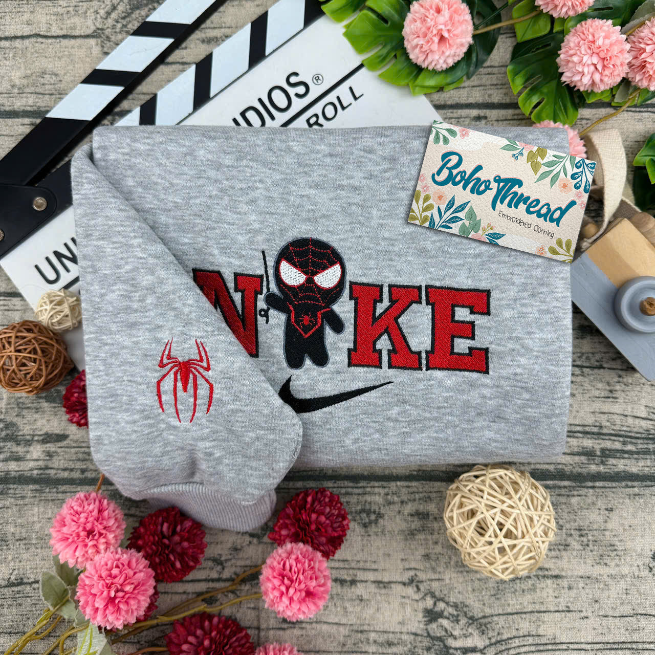 Chibi Spider-Verse Miles & Gwen Embroidered Couple Sweatshirts, Hoodies & T-shirts