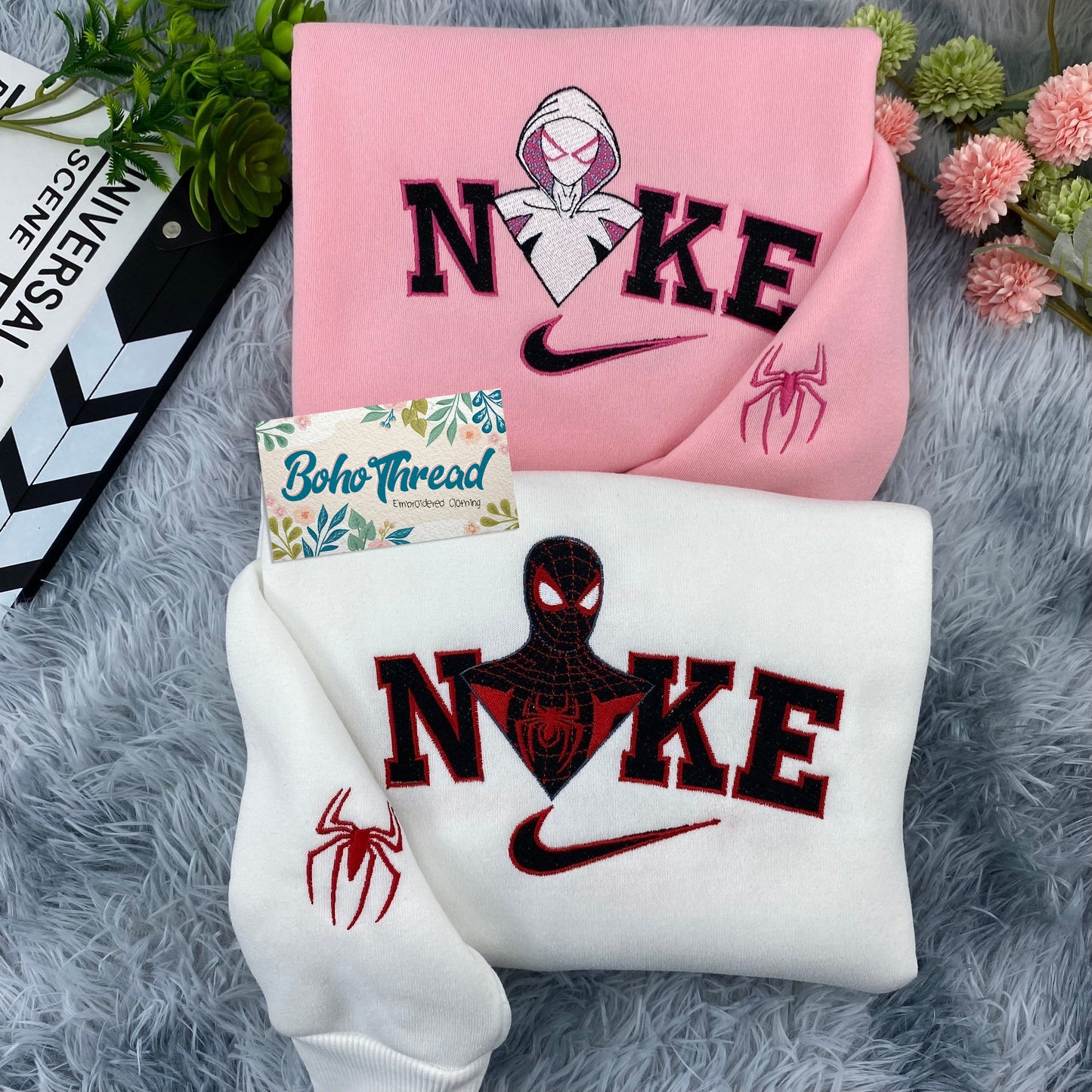 Spider-Verse Mask Embroidered Couple Sweatshirts, Hoodies & T-shirts | Miles & Gwen