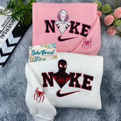 Spider-Verse Mask Embroidered Couple Sweatshirts, Hoodies & T-shirts | Miles & Gwen