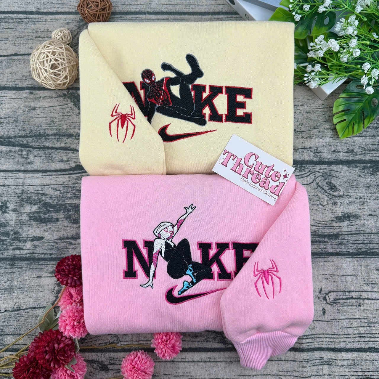 Spider-Verse Miles & Gwen Embroidered Couple Sweatshirts, Hoodies & T-shirts