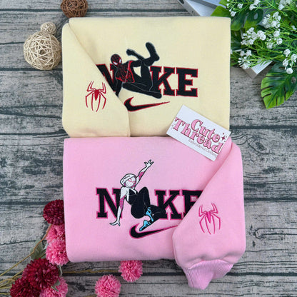 Spider-Verse Miles & Gwen Embroidered Couple Sweatshirts, Hoodies & T-shirts
