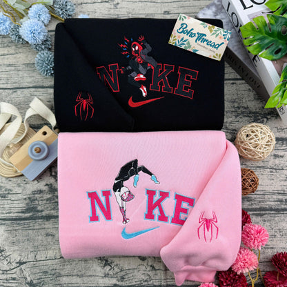 Cool Spider-Verse Miles & Gwen Embroidered Couple Sweatshirts, Hoodies & T-shirts