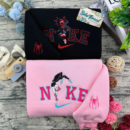 Cool Spider-Verse Miles & Gwen Embroidered Couple Sweatshirts, Hoodies & T-shirts