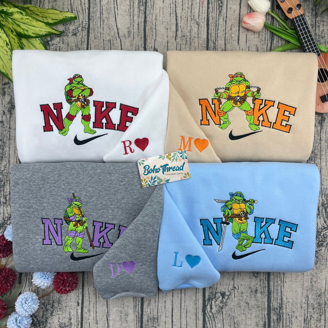 TMNT Ninja Turtles Embroidered Couple Sweatshirts, Hoodies & T-shirts | Cartoon Fan Gift