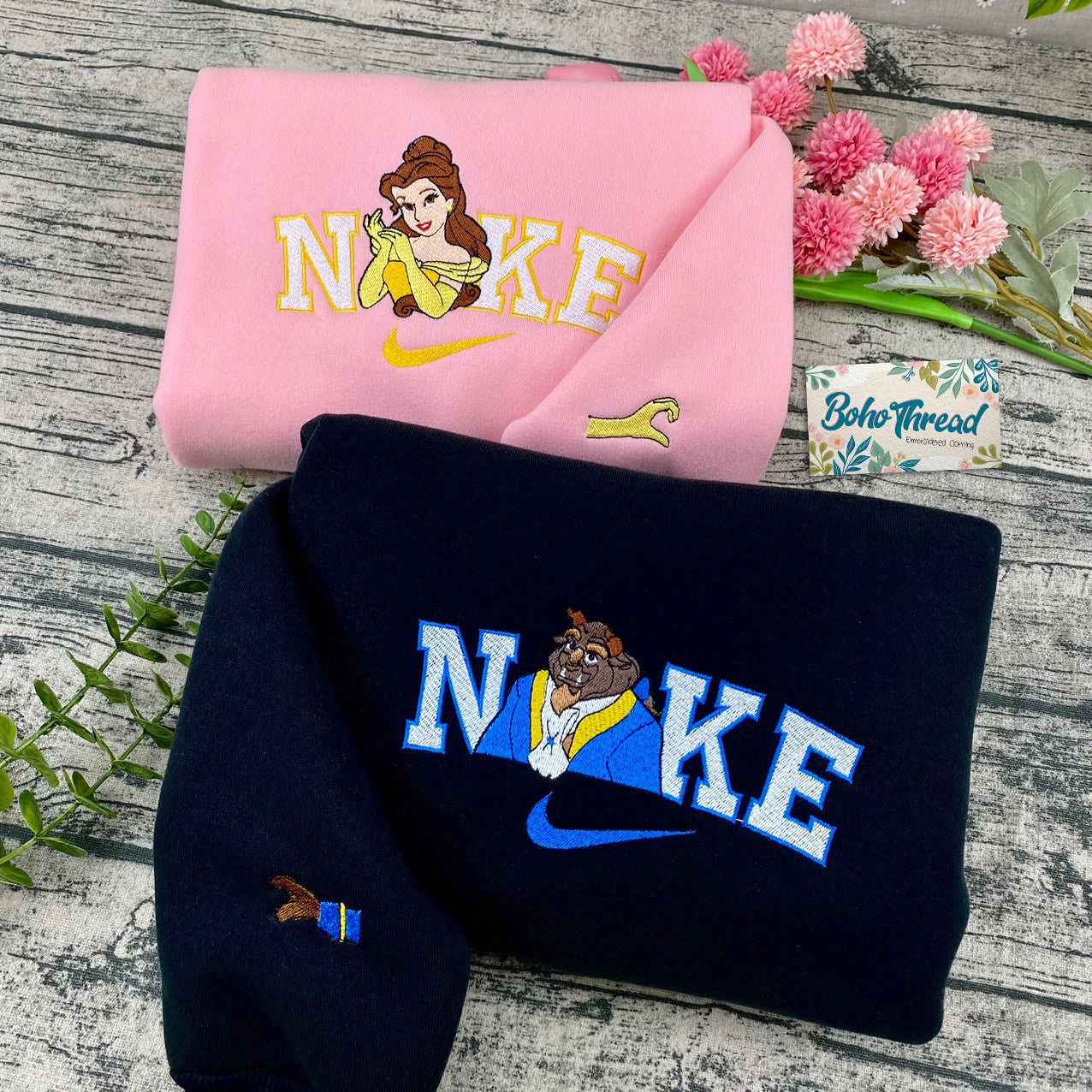 Beauty and the Beast Belle & Beast Embroidered Couple Sweatshirts, Hoodies & T-shirts