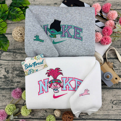 Trolls Poppy & Branch Embroidered Couple Sweatshirts, Hoodies & T-shirts