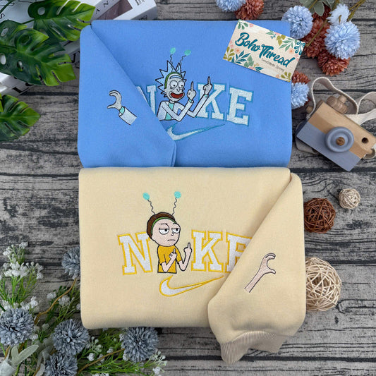 Rick & Morty Cartoon Embroidered Couple Sweatshirts, Hoodies & T-shirts