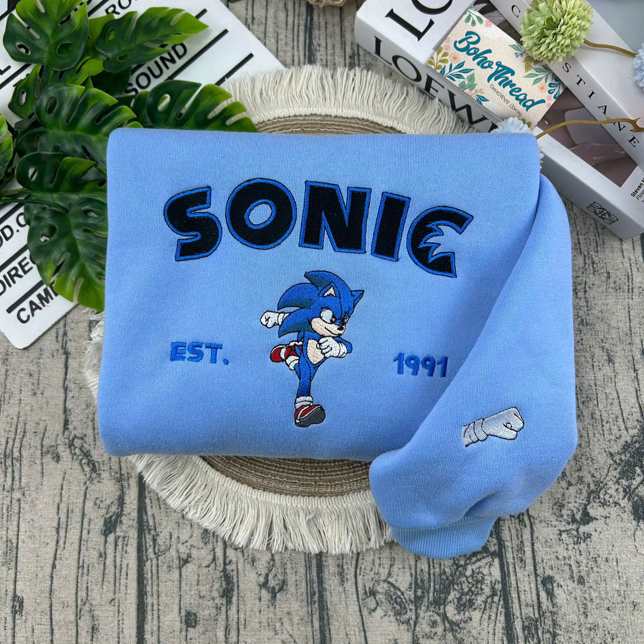 Game Inspired Embroidered Sweatshirt, Hoodie, T-Shirt – Sonic, Knuckles, Tails, Amy Rose & Shadow Gift