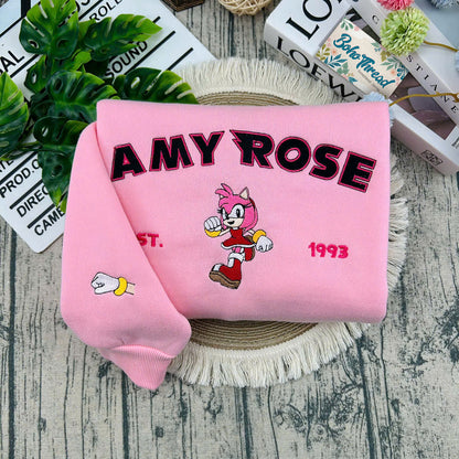 Game Inspired Embroidered Sweatshirt, Hoodie, T-Shirt – Sonic, Knuckles, Tails, Amy Rose & Shadow Gift