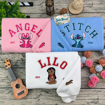 Disney Inspired Embroidered Sweatshirt, Hoodie, T-Shirt – Lilo, Stitch & Angel Design Gift