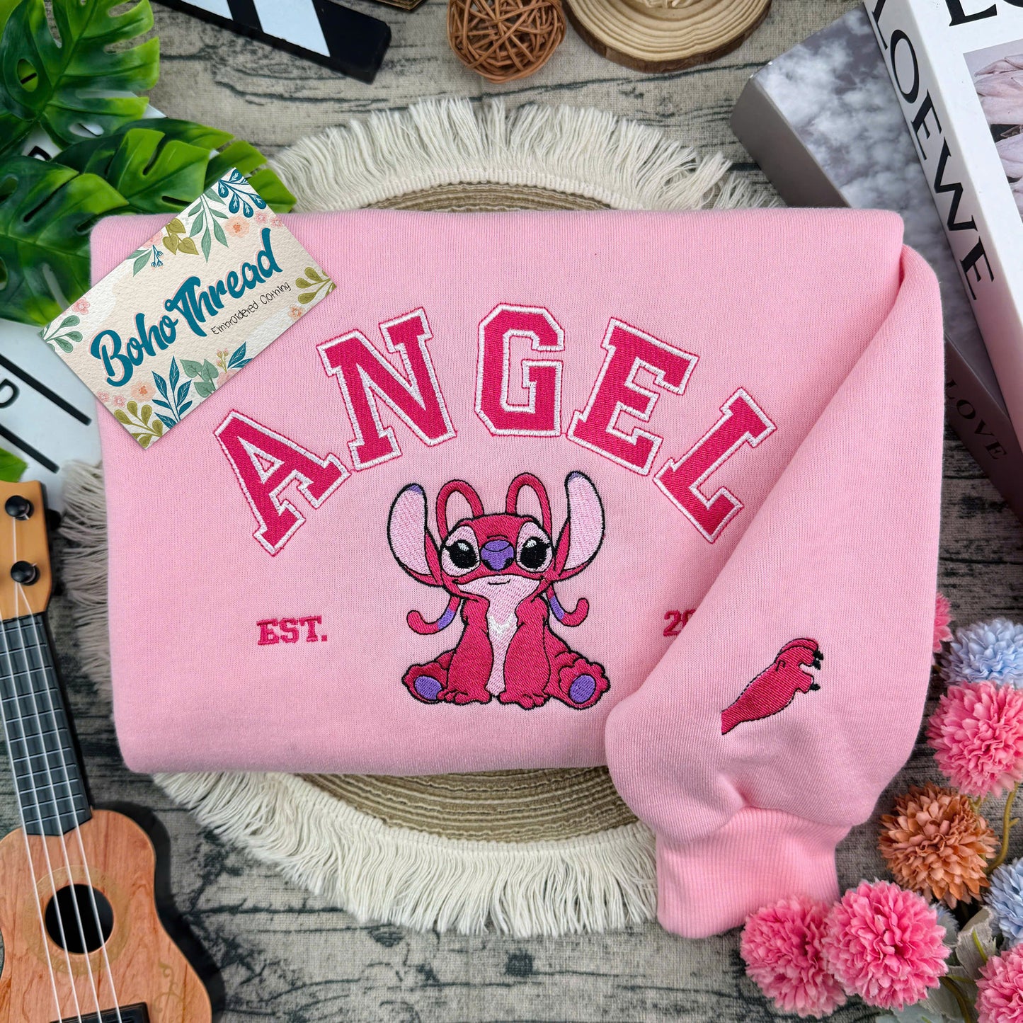Disney Inspired Embroidered Sweatshirt, Hoodie, T-Shirt – Lilo, Stitch & Angel Design Gift