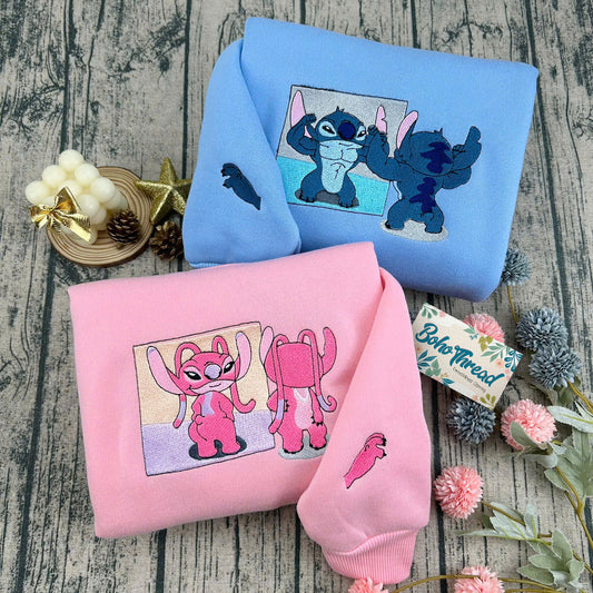 Disney Inspired Embroidered Sweatshirt, Hoodie, T-Shirt – Lilo & Stitch Cute Design Gift